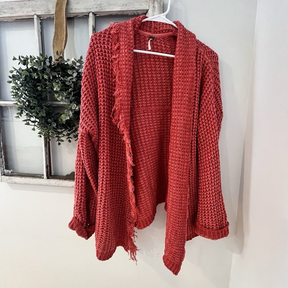 Free People‎ I'll Be Around Silk Cotton Waffle Fringe Sweater Oversized Small - Picture 3 of 11